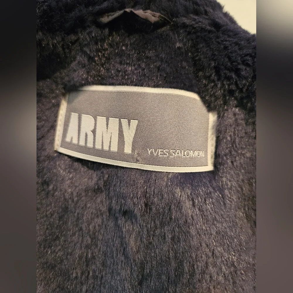 ⭐️ Army Yves Salomon genuine fur lined navy blue parka size 32 - Picture 10 of 16